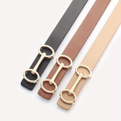 Double Circle Buckle Belt PU Leather Waist Belt for Women