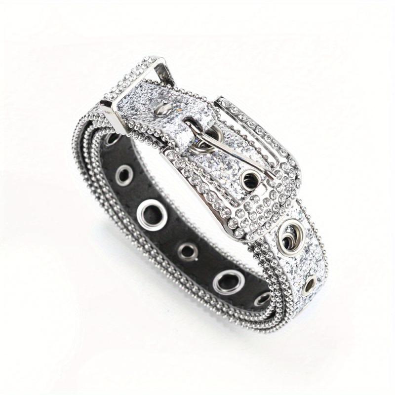 Y2K Eyelet Belt Sparkling Rhinestone PU Leather Waistband