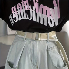 Colorful Striped Canvas Belt Double Loop Buckle Y2K Style