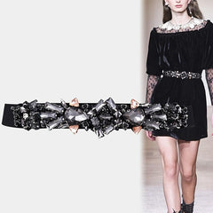 Rhinestone Elastic Band Waist Belt for Women's Suit Coat Dress