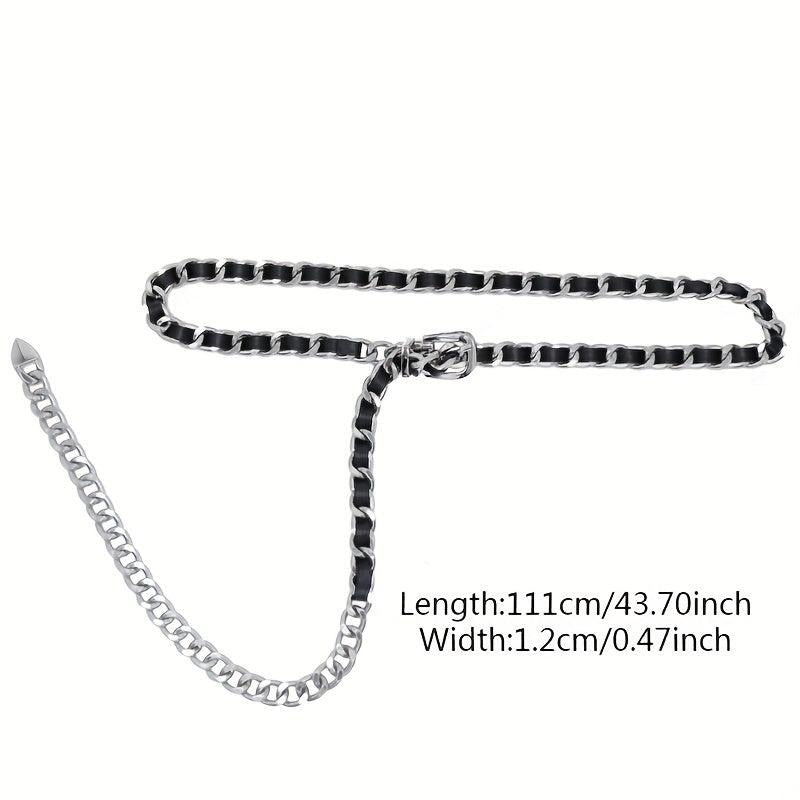 Silvery Metal Waist Chain Braided PU Belly Chain Hip Hop Decorative Chain Belt