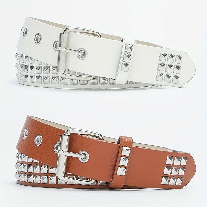 Square Buckle Rivet PU Belt Solid Hip Hop Belt Unisex Streetwear