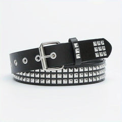 Square Buckle Rivet PU Belt Solid Hip Hop Belt Unisex Streetwear