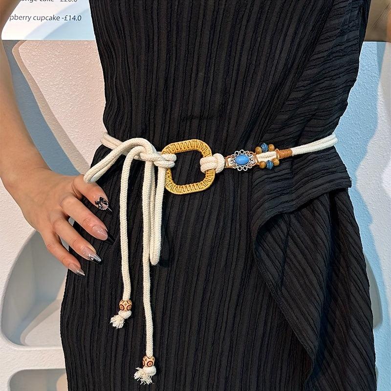 Bohemian Beaded Rope Belt Vintage Lace Up Waistband