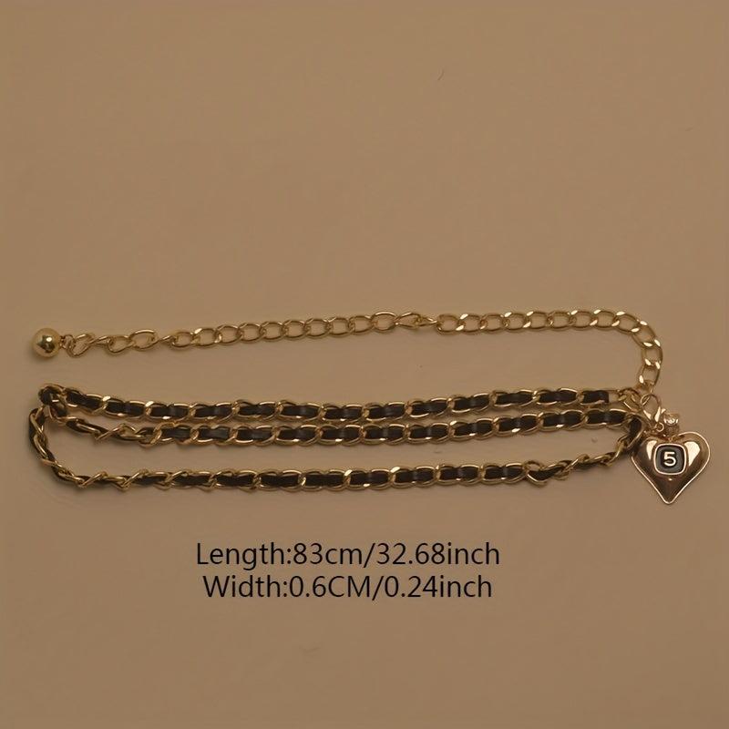 Gold Heart Pendant Waist Chain Double Layer Decorative Dress Girdle