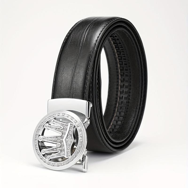 Men's Rhinestone Crown Auto Buckle PU Leather Belt