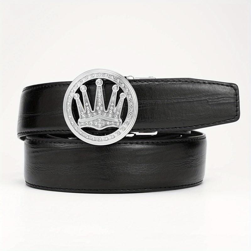 Men's Rhinestone Crown Auto Buckle PU Leather Belt