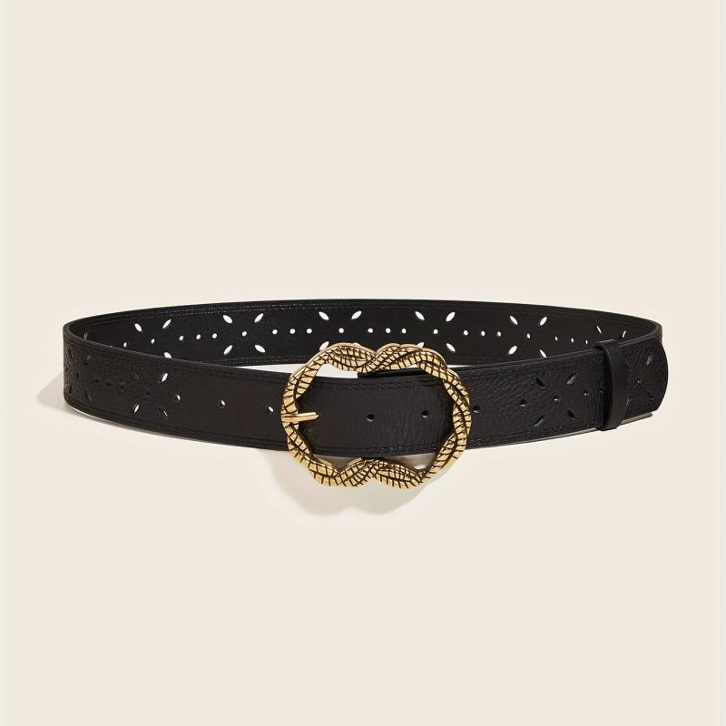 Irregular Hollow Buckle Wide Belt Geometric PU Waistband for Party Prom
