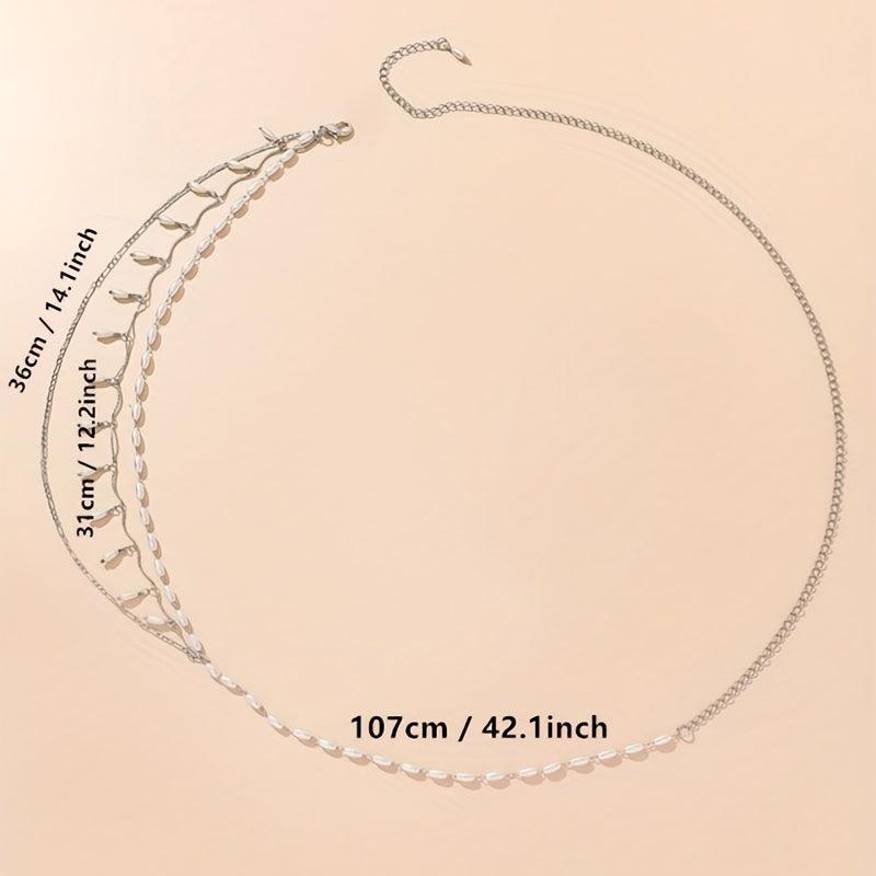 Faux Pearl Layered Waist Chain Pendant Tassel Metal Belt Dress Girdle