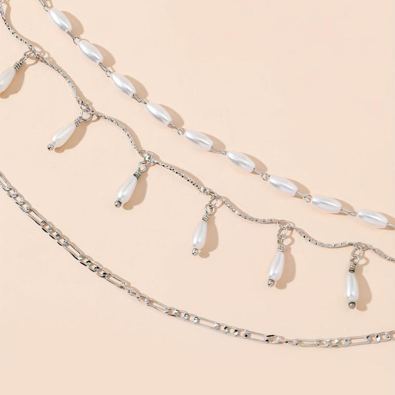 Faux Pearl Layered Waist Chain Pendant Tassel Metal Belt Dress Girdle