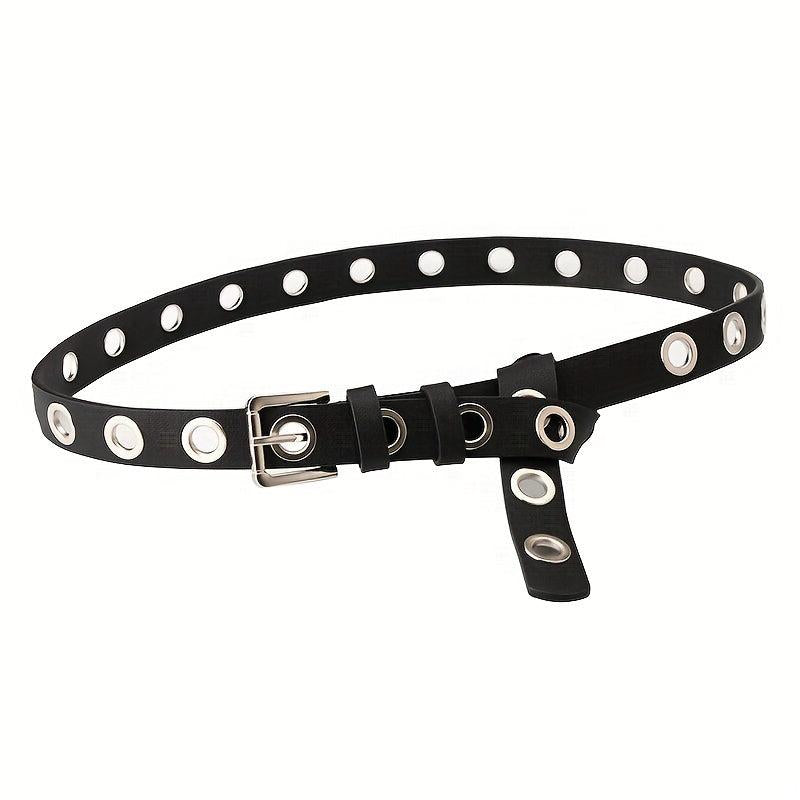 Big Eyelet PU Leather Belt Square Pin Buckle Waistband Punk Y2K Jeans Pants Belt