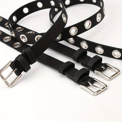 Big Eyelet PU Leather Belt Square Pin Buckle Waistband Punk Y2K Jeans Pants Belt