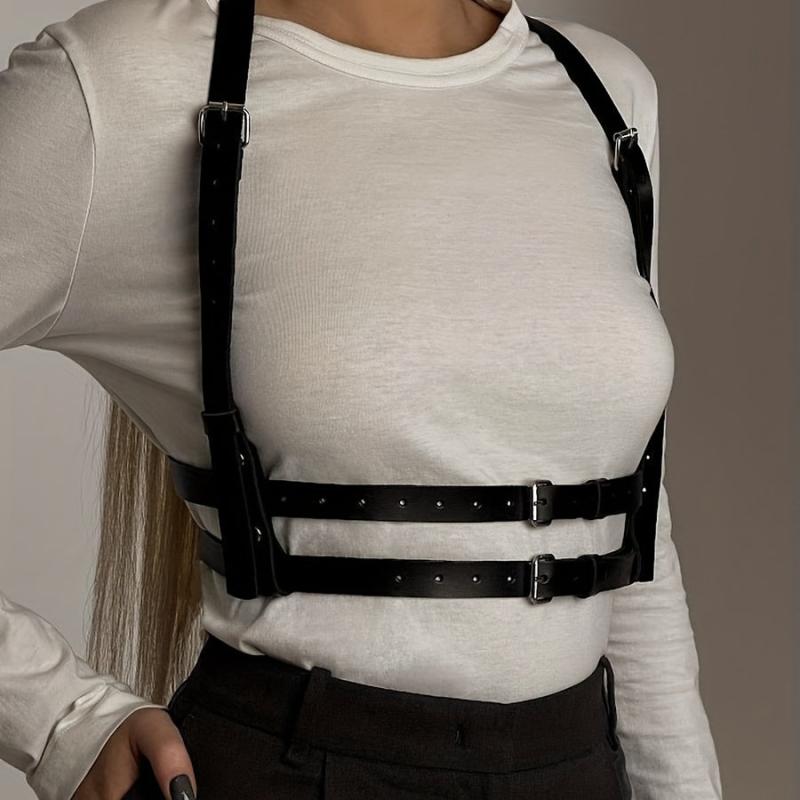 Punk PU Leather Waist Belt Women Goth Suspenders Music Dance Club