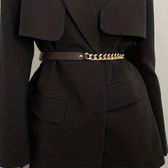 PU Leather Stitching Chain Belt Thin Belt For Women