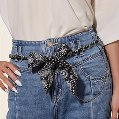 Paisley Print Bowknot Belt Lace Up Waistband Tassel Pants Jeans Belt