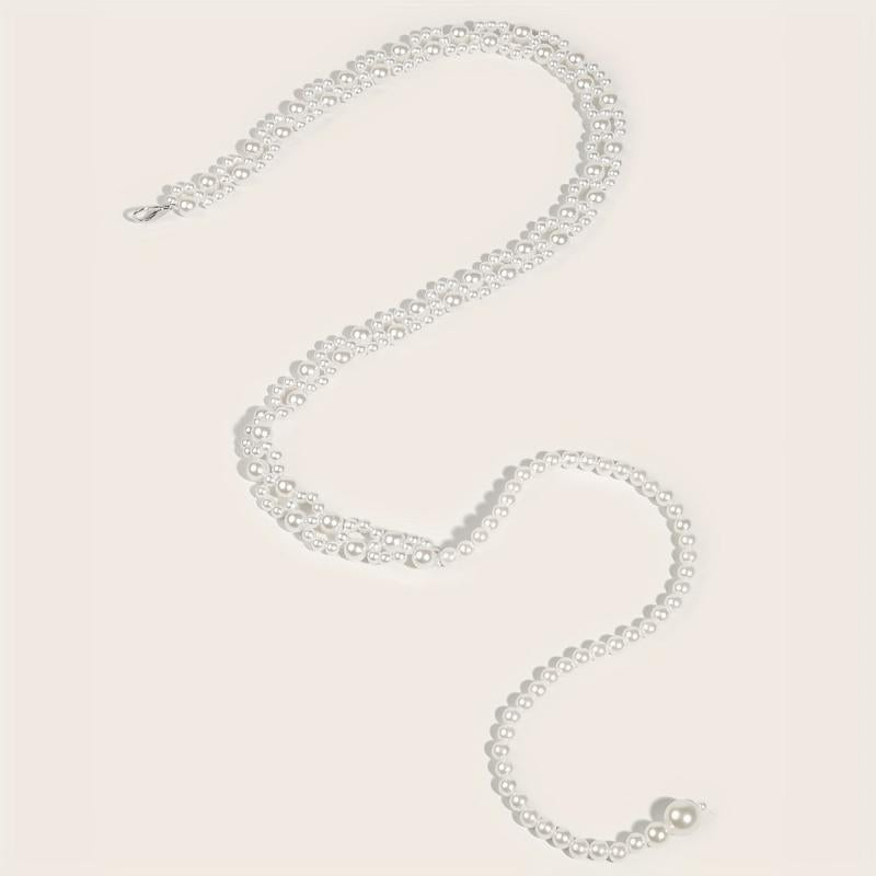 Faux Pearl Waist Chain Pendant Elastic Chain Belt Dress Girdle