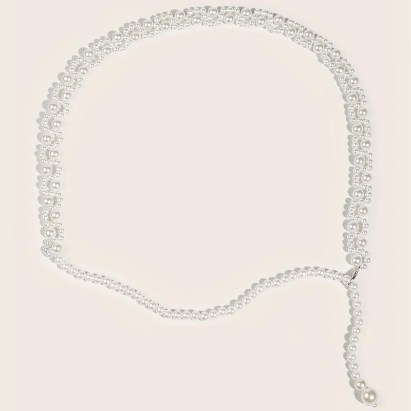 Faux Pearl Waist Chain Pendant Elastic Chain Belt Dress Girdle