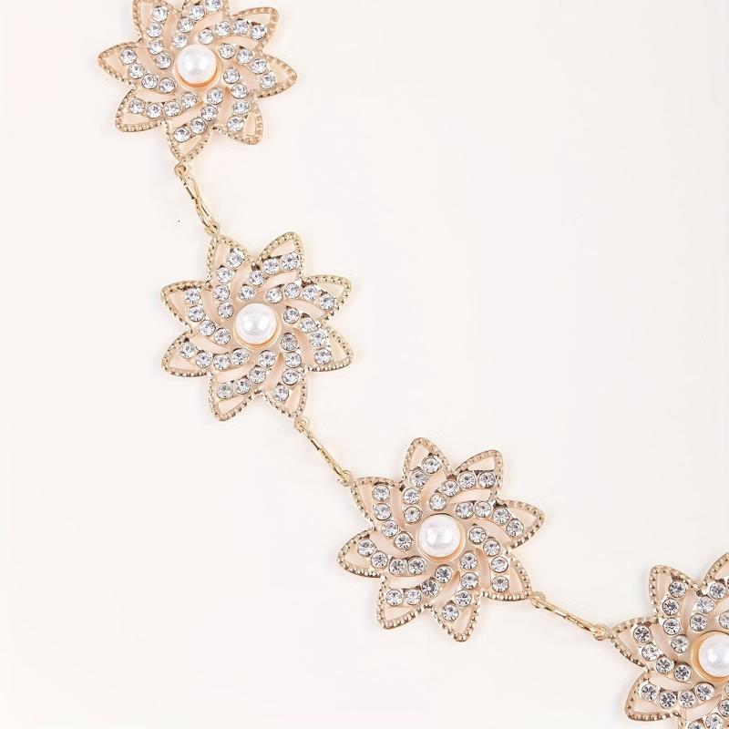 Snowflake Waist Chain Pearl Rhinestone Golden Belt Women's Accessory