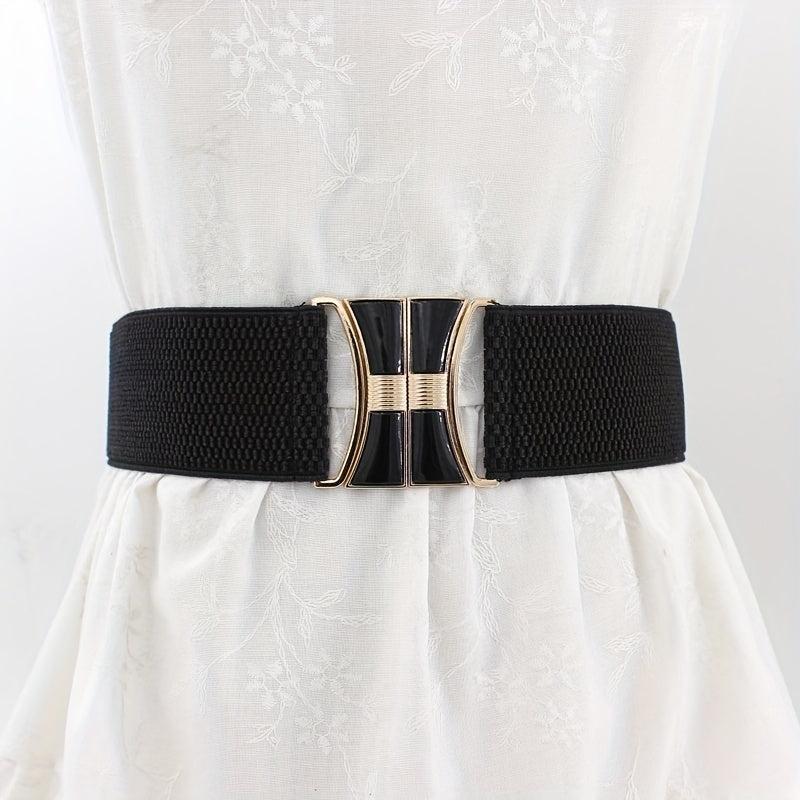 Geometric Buckle Girdle Elastic Wide Waistband for Women