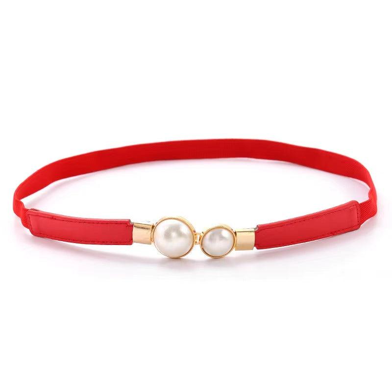 Faux Pearl Buckle Waist Belt Sweet Elastic Skinny Dress Belt