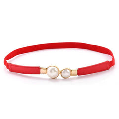 Faux Pearl Buckle Waist Belt Sweet Elastic Skinny Dress Belt