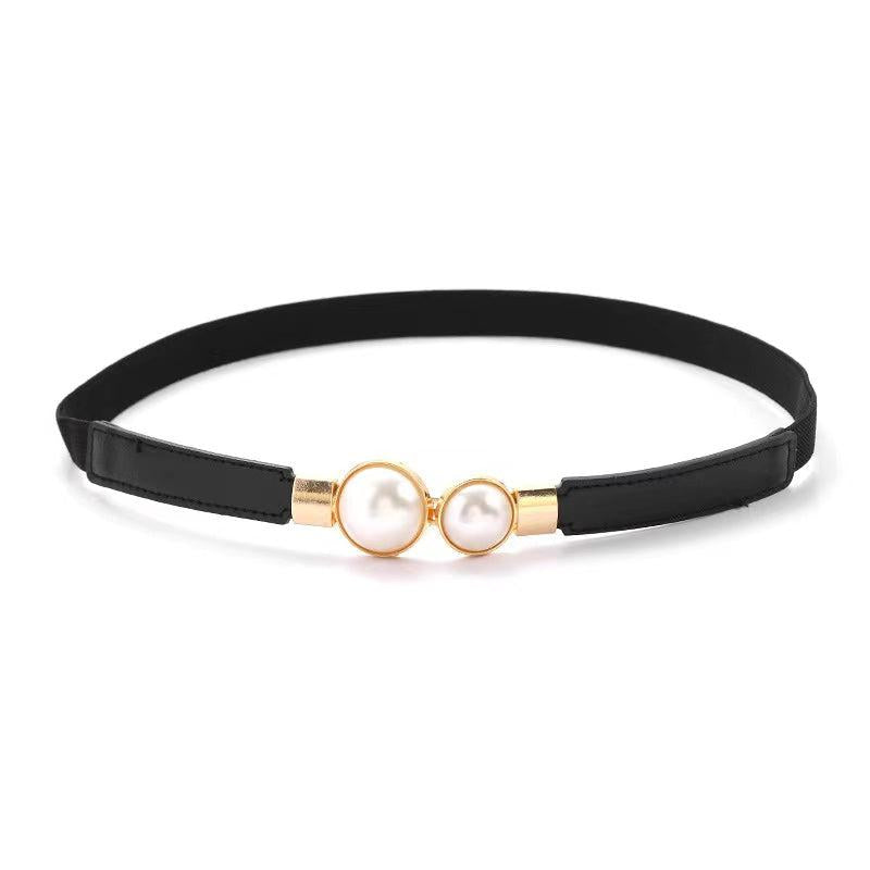 Faux Pearl Buckle Waist Belt Sweet Elastic Skinny Dress Belt