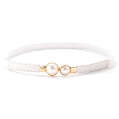 Faux Pearl Buckle Waist Belt Sweet Elastic Skinny Dress Belt