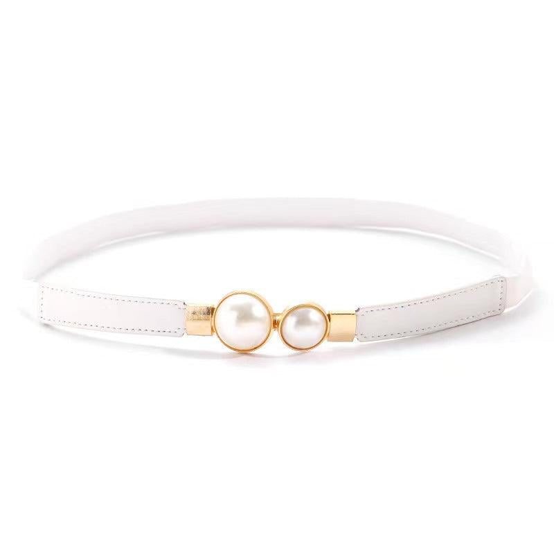 Faux Pearl Buckle Waist Belt Sweet Elastic Skinny Dress Belt