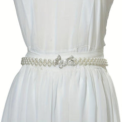 Butterfly Waist Chain Bowknot Faux Pearl Belt Elastic Women's Waist Chain