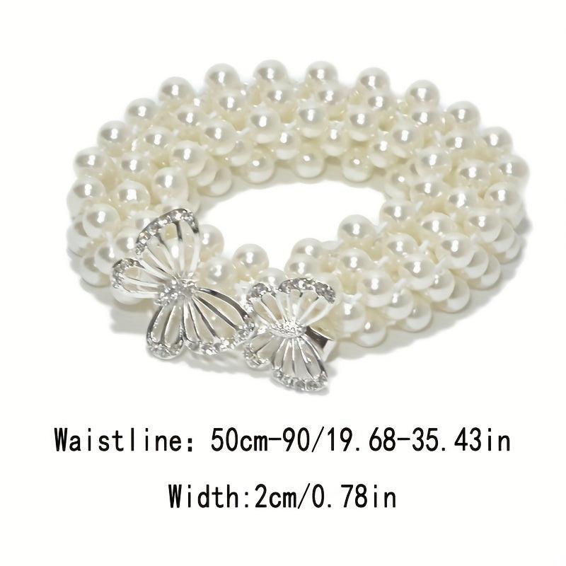 Butterfly Waist Chain Bowknot Faux Pearl Belt Elastic Women's Waist Chain