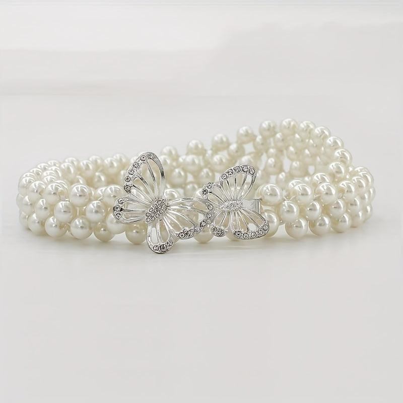 Butterfly Waist Chain Bowknot Faux Pearl Belt Elastic Women's Waist Chain