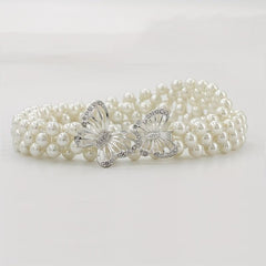 Butterfly Waist Chain Bowknot Faux Pearl Belt Elastic Women's Waist Chain
