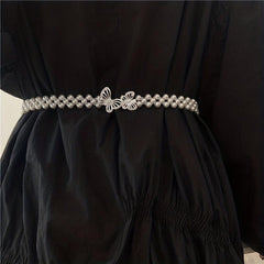 Butterfly Waist Chain Bowknot Faux Pearl Belt Elastic Women's Waist Chain