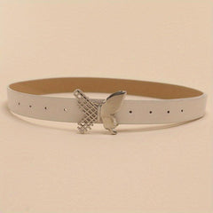 Butterfly Buckle Belt Beige PU Belt Casual Jeans Pants Belts