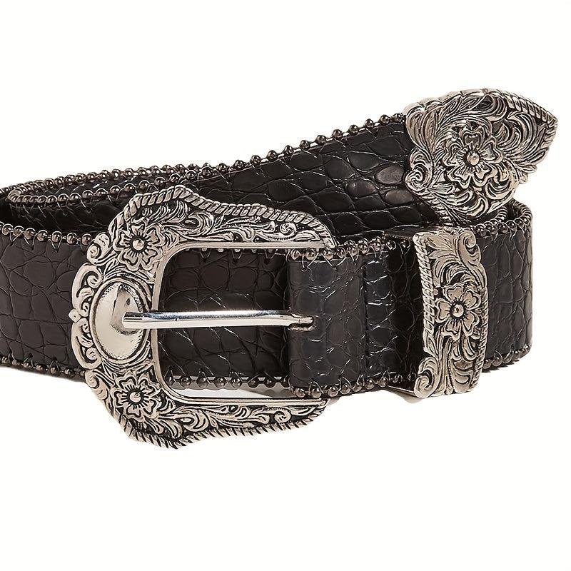 Carved Buckle PU Vintage Western Belt Punk Belts