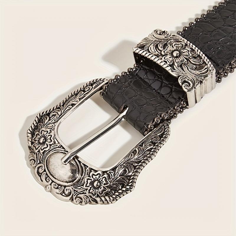 Carved Buckle PU Vintage Western Belt Punk Belts