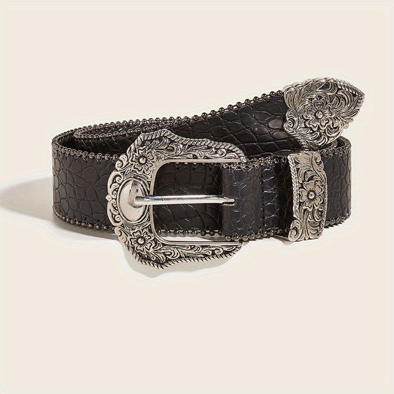 Carved Buckle PU Vintage Western Belt Punk Belts