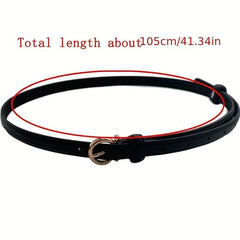 Vintage Round Buckle Thin Belt Classic Solid PU Leather Waistband