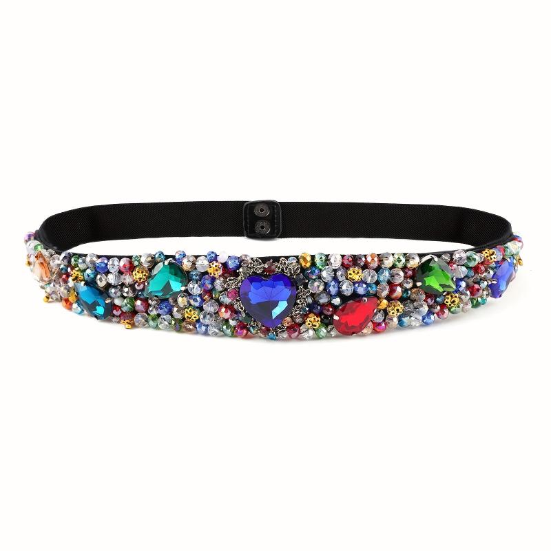 Vintage Crystal Girdle Heart Rhinestone Beads Elastic Belt for Women