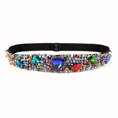 Vintage Crystal Girdle Heart Rhinestone Beads Elastic Belt for Women