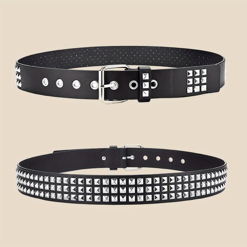 Metal Square Pin Buckle Belt Hip Hop Rivet Wide Waist Belts Punk PU Leather Pant