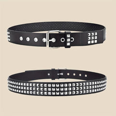 Metal Square Pin Buckle Belt Hip Hop Rivet Wide Waist Belts Punk PU Leather Pant