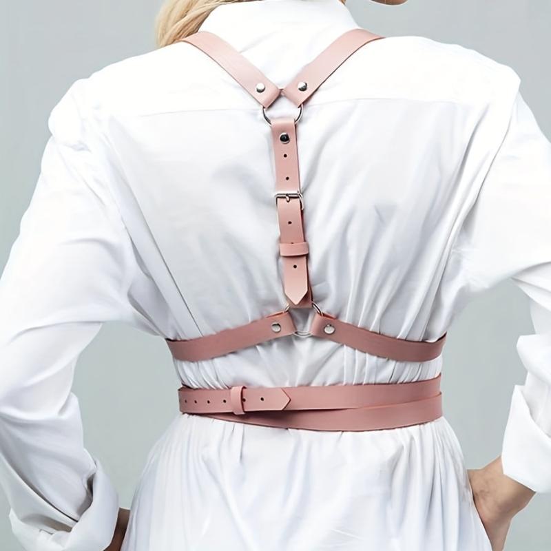 Pink Adjustable PU Harness Belt for Music Dance Club