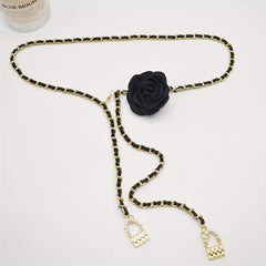Flower Decor Waist Chain & Braided Metal Dress Girdle For Women