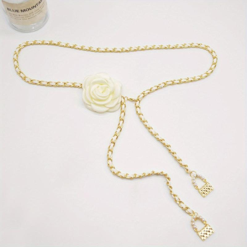 Flower Decor Waist Chain & Braided Metal Dress Girdle For Women