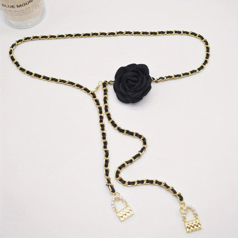 Flower Decor Waist Chain & Braided Metal Dress Girdle For Women