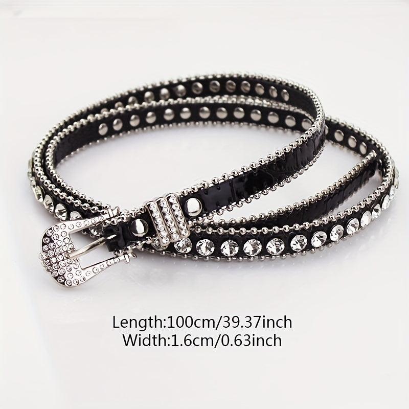 Rhinestone Thin PU Belt Y2K Jeans Stylish Dress Girdle Women