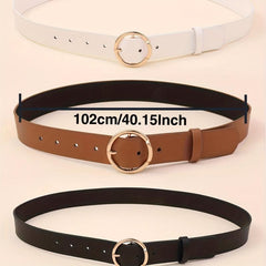 3pcs Round Pin Buckle Belt Casual Jeans Pants Belts