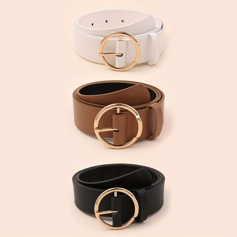3pcs Round Pin Buckle Belt Casual Jeans Pants Belts