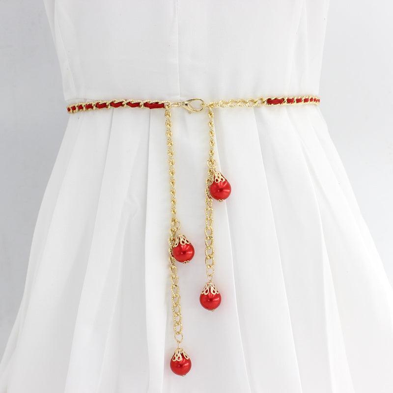 Faux Pearl Waist Chain Dress Accessories Metal Belt